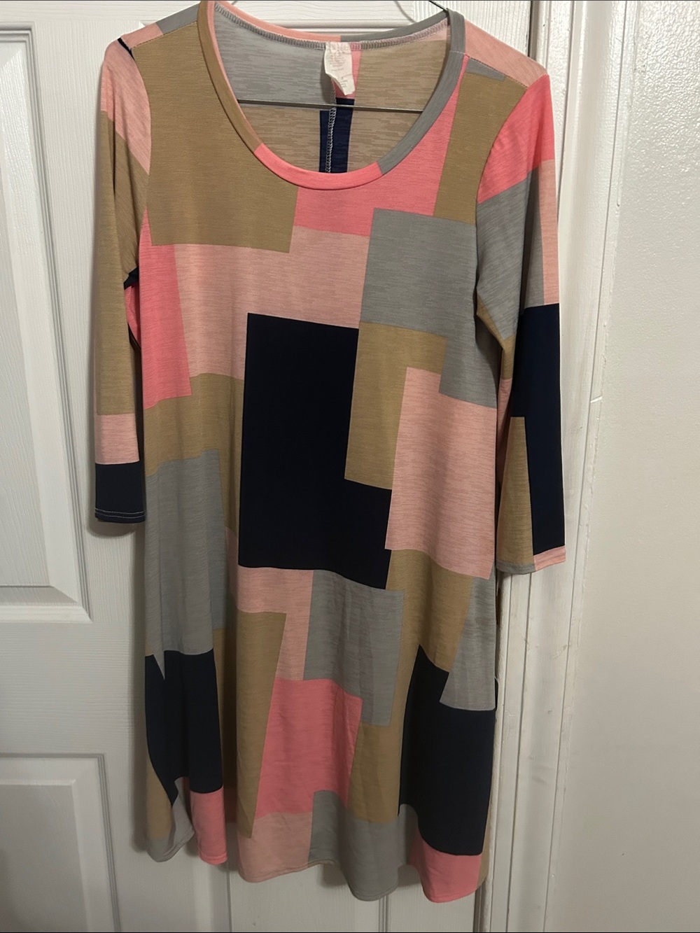 Geometric Block Print Midi Dress in Pink & Navy